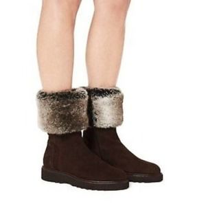 Aquatalia Kathy Brown Suede Faux Fur Leather Boots Women's Size 5